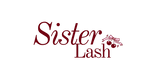 Sister lash text logo with cherries icon on transparent background